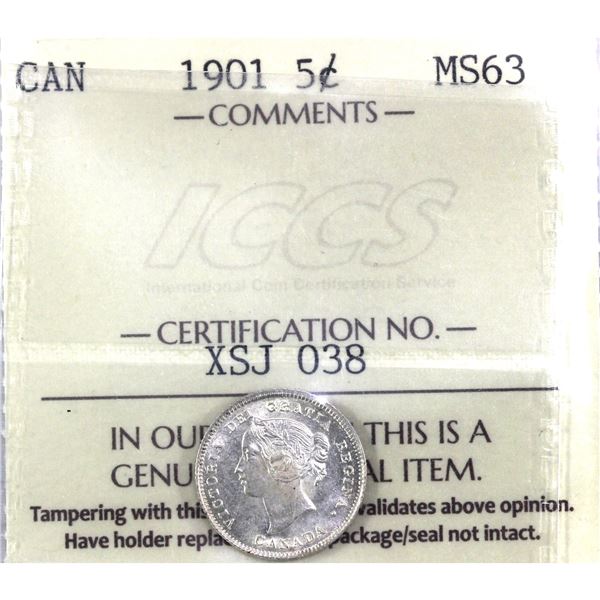 1901 Canada 5-cent ICCS Certified MS-63