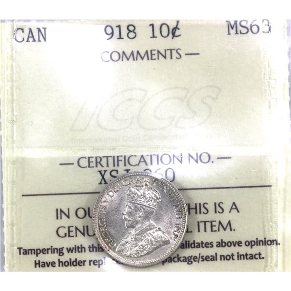 1918 Canada 10-cent  ICCS Certified MS-63