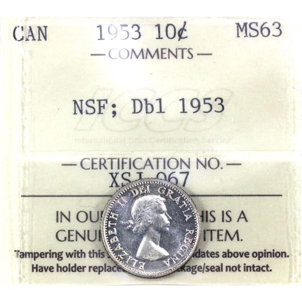 1953 NSF, Dbl 1953, Canada 10-cent  ICCS Certified MS-63