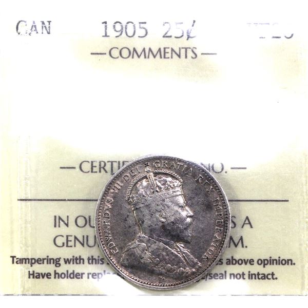 1905 Canada 25-cent ICCS Certified VF-20