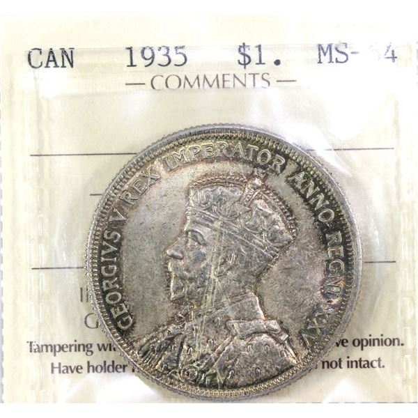 1935 Canada Silver Dollar  ICCS Certified MS-64