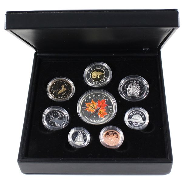 2001 Canada 8-Piece Premium Proof Set. Includes $5 Red .9999 Fine Silver Maple!