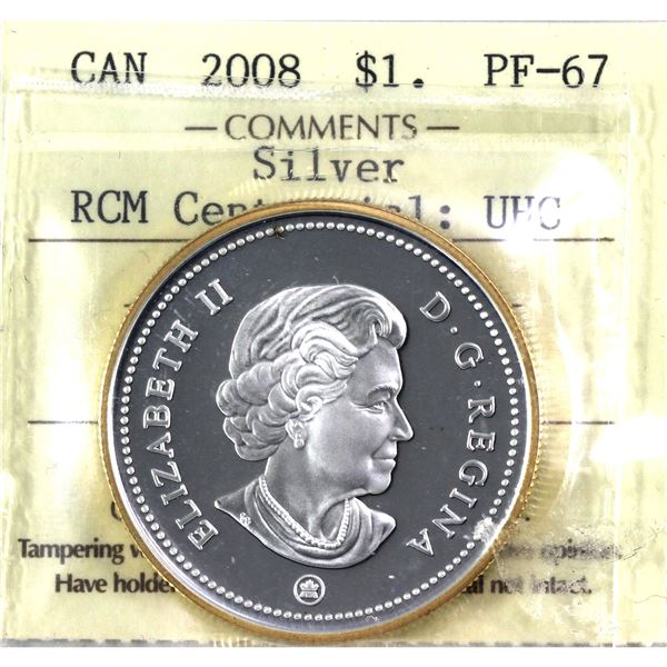 2008 RCM Centennial Sterling Silver $1 ICCS Certified PF-67 UHC.