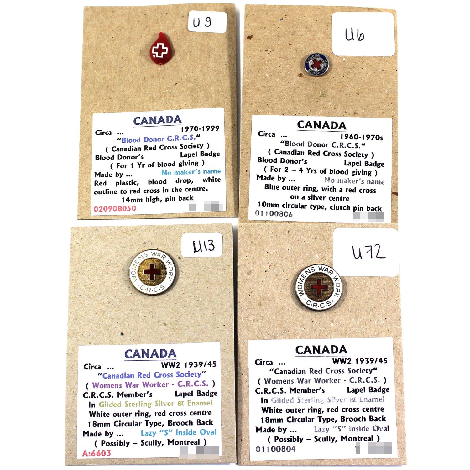 Lot of 4x Canada Red Cross Pins. Includes 2x Canadian Red Cross Society ...