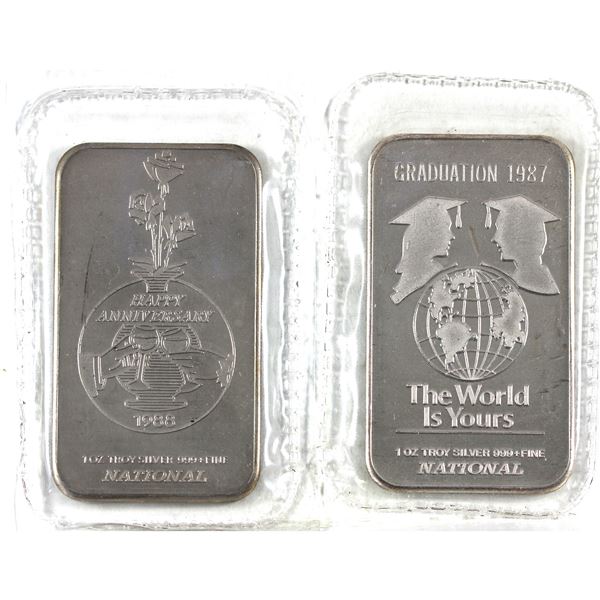 National 1oz .999 Fine Silver Bars Still Sealed - 1987 Graduation & 1988 Happy Anniversary. 2pcs (Ta