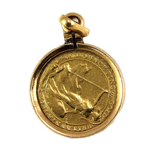 1987 Great Britain 1/10oz Britannia Fine Gold Coin in 18K Gold Bezel Weighing 1.4g. (Tax Exempt)