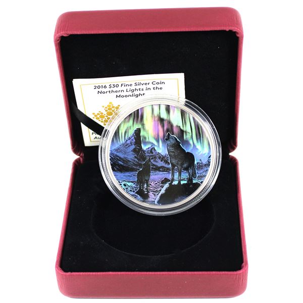2016 Canada $30 Northern Lights In The Moonlight Fine Silver Coin in RCM Display Box with COA. (Tax 
