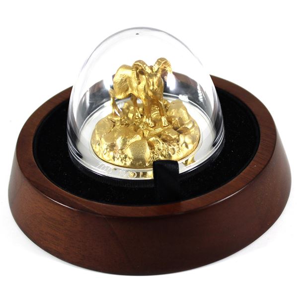 2017 $100 Sculpture of Majestic Canadian Animals - Bighorn Sheep 10oz Gilded Fine Silver Coin. (Tax 