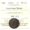 Image 1 : 1-cent 1926 ICCS Certified MS63 Lustrous Brown