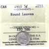 Image 1 : 5-cent 1910 Round Leaves ICCS Certified AU55. Sharp Details and Appealing Lustre
