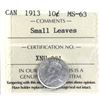 Image 1 : 10-cent 1913 Small Leaves  ICCS Certified MS63.