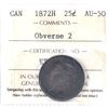 Image 1 : 25-cent 1872H Obverse 2 ICCS Certified AU50. Deep Consistent Violet Tones