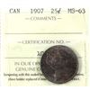 Image 1 : 25-cent 1907 ICCS Certified MS63.  Deep, Even Mauve Tones Throughout