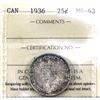 Image 1 : 25-cent 1936 ICCS Certified MS63. Frosted Mint state fields with exceptional toning throughout.