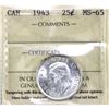 Image 1 : 25-cent 1943 ICCS Certified MS65. An Eye Catching Coin with Warm Natural Tones.