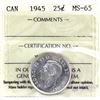 Image 1 : 25-cent 1945 ICCS Certified MS65