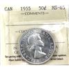 Image 1 : 50-cent 1955 ICCS Certified MS65. Nice Lustrous Coin with Warm Natural Undertones