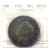 Image 1 : Silver $1 1937 ICCS Certified SP65 Matte Finish.  Full Rainbow Toning Worth a good Look