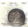 Image 1 : Silver $1 1962 ICCS Certified MS65. Attractive Toning in Russet and Deep Blue Hues
