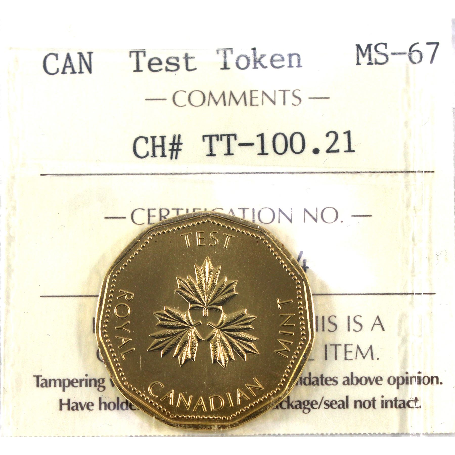 TT-100.21 (1984) Test Token ICCS Certified MS67