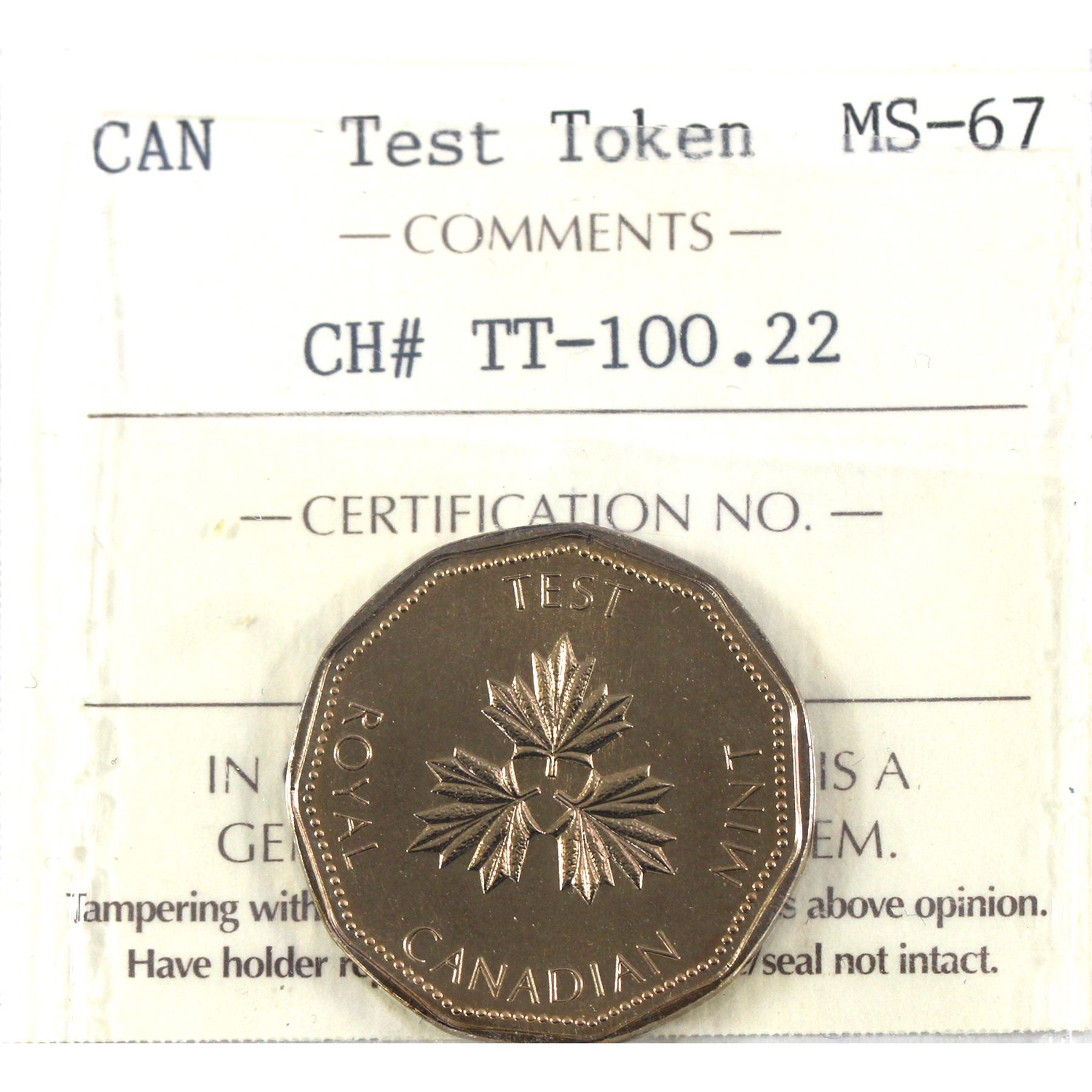 TT-100.22 (1984) Test Token ICCS Certified MS67