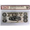 Image 1 : 380-10-08-16 1858 $5 International Bank of Canada BCS AU58 Original.  'Small  Red Sheet Number' Fitc