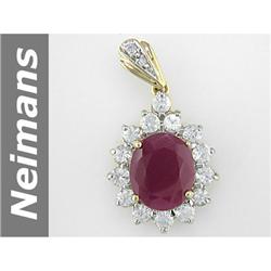 8.55 ct Ruby & White Sapphire & Diamond Pendant 14kt Gold