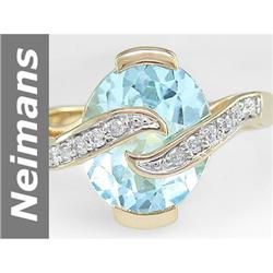 6.25 ct Blue Topaz & Diamond Ring 14kt Gold