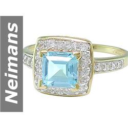 2.25 ct Blue Topaz & White Sapphire Ring 14kt Gold
