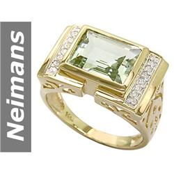 4.91 ct Green Amethyst & Diamond Gents Ring 14kt Gold