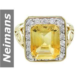 6.50 ct Citrine & Diamond Ring 14kt Gold