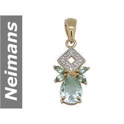 2.50 ct Green Amethyst, Green Sapphire & Diamond Pendant 14kt Gold