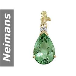 10.09 ct Green Amethyst & White Sapphire Pendant 14kt Gold