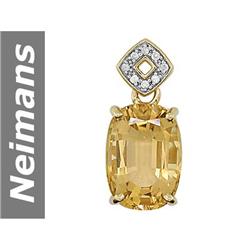 Fine 7.75 ct Citrine & Diamond Pendant 14kt Gold