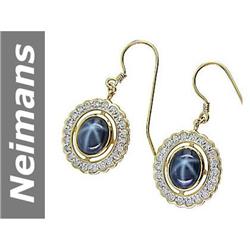 8.59 ct Star Sapphire & Diamond Earrings 14kt Gold