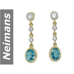 Elegant 5.00 ct Blue Zircon & Diamond Earrings 14kt Gold