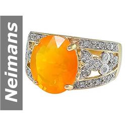 3.75 ct Fire Opal & Diamond Ring 14kt Gold