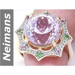 10.12 ct Pink Kunzite, Pink Sapphire & Tsavorite Ring 14kt Gold