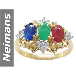 2.00 ct Emerald, Ruby, Sapphire & Diamond Ring 14kt Gold