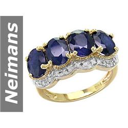 VINTAGE DECO 6.25 ct Sapphire & Diamond Ring 14kt Gold