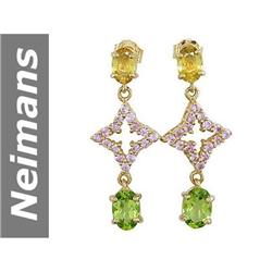 4.50 ct Peridot, Pink & Yellow Sapphire Earrings 14kt