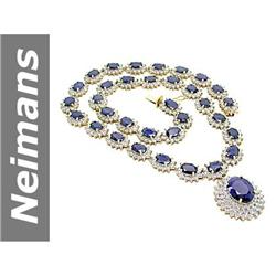 71.66 ct Blue Sapphire & Diamond Necklace 14kt Gold