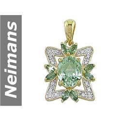 3.25 ct Green Amethyst, Green Sapphire & Diamond Pendant 14kt Gold