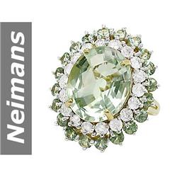 15.64 ct Green Amethyst & Green Sapphire & Diamond Ring 14kt Gold