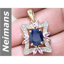 3.88 ct Amethyst & Sapphire & Diamond Pendant 14kt Gold