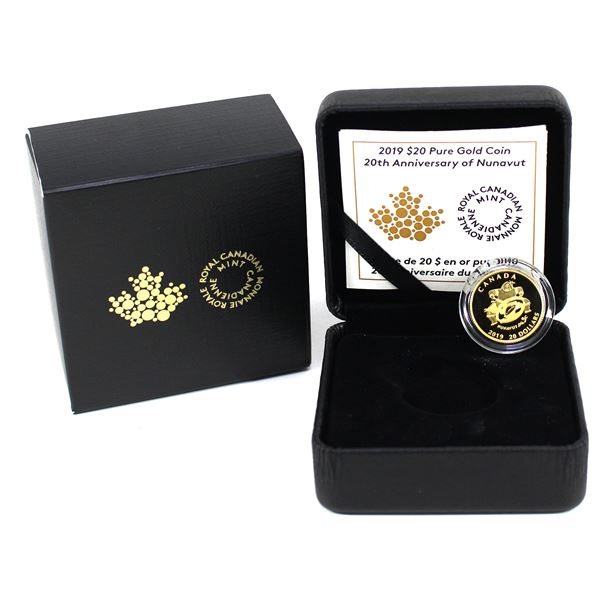 2019 Canada $20 20th Anniversary of Nunavut Fine Gold. Mintage of 1500! (Tax Exempt)