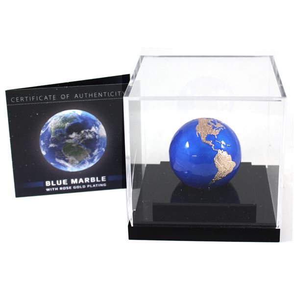 2021 Barbados $5 Blue Marble 3oz .999 Silver w/ Rose Gold Plating & Blue Enamel. Only 999 Worldwide!