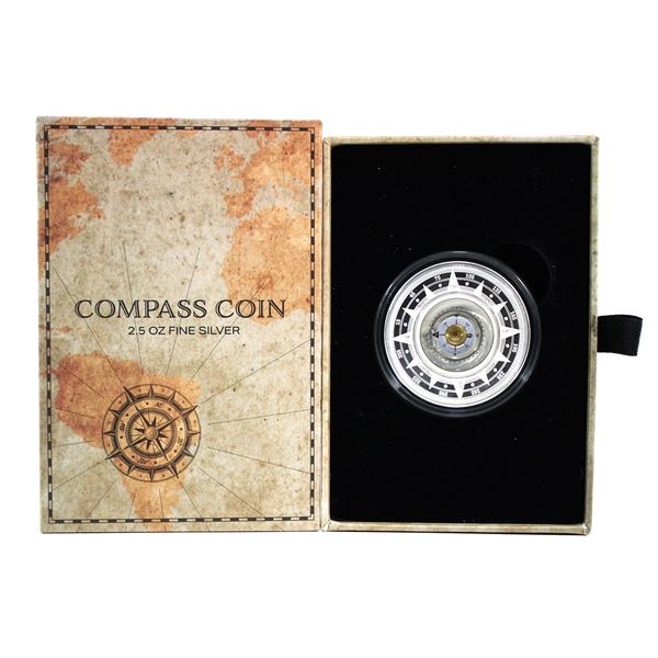 2020 Solomon Islands PAMP $5 Compass Coin 2.5oz .9999 Silver with Working Compass (Tax Exempt)