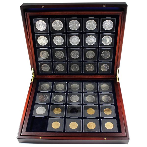 *Lot of 38x 1958-1993 Canada Silver & Loon $1 Coins in Deluxe Wooden Case. 38pcs.