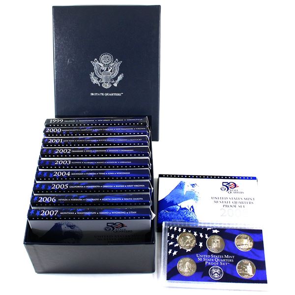 1999-2008-S USA Full Set 50 State Quarters Proof Sets in US Mint Display Case. 10pcs.